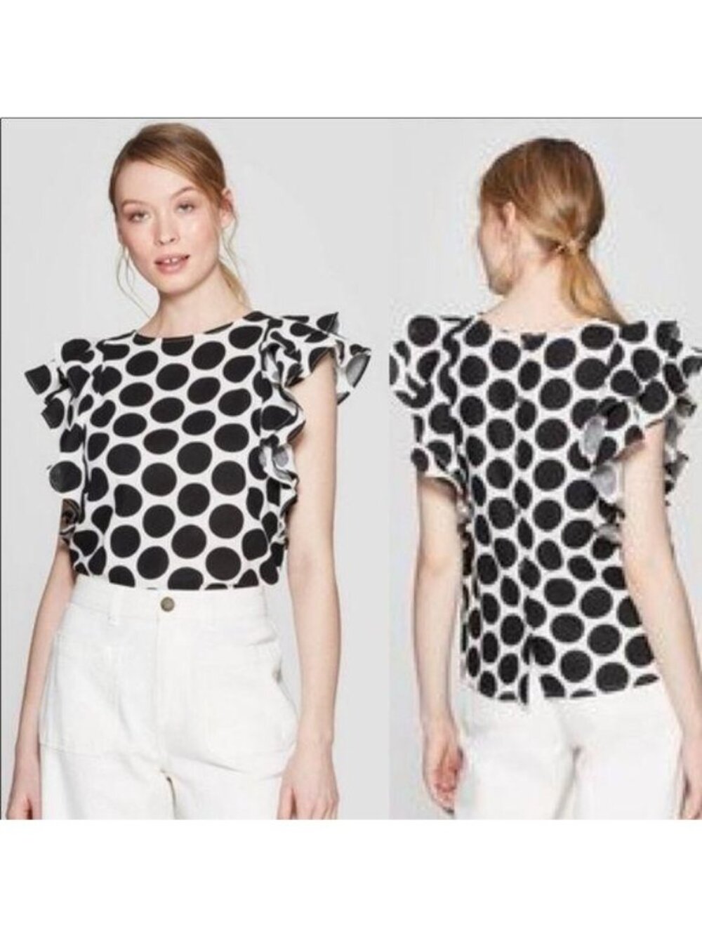 Who What Wear Linen Polka Dot Top Size Small